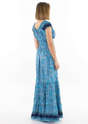 Rochie lunga sari turquaz talie elastica - Img 3