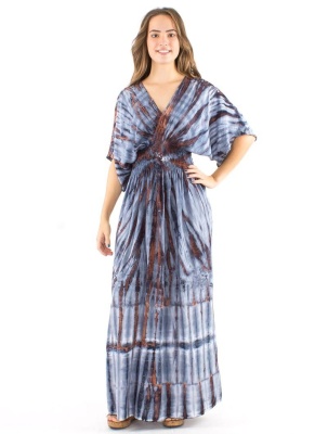Rochie Maxi antracit Tie Dye cu maneci liliac - Img 1