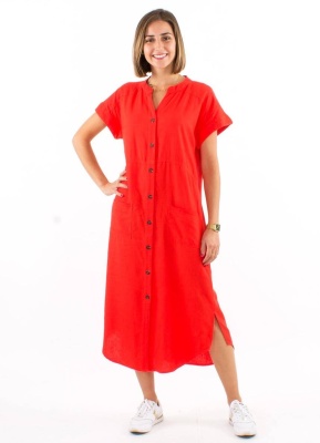 Rochie rosie cu guler tunica - Img 1