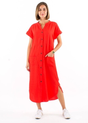 Rochie rosie cu guler tunica - Img 3