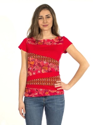 Tricou rosu bbc cu insertii florale - Img 1