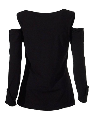 Bluza neagra bumbac cu print etnic - Img 3