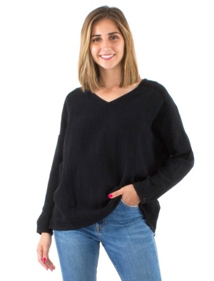 Bluza neagra larga bumbac dublu - Img 1
