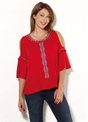 Bluza rosie cu broderie etnica