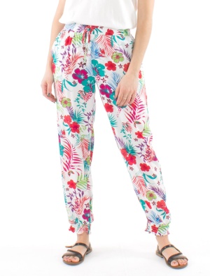 Pantaloni albi cu print tropical - Img 1