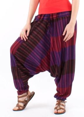 Pantaloni Baba Cool purple in carouri si dungi etnice - Img 3