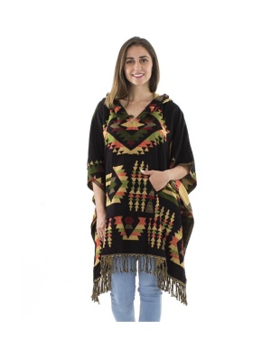 Poncho negru cu modele amerindiene - Img 2