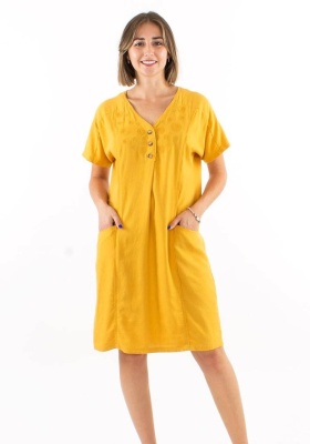 Rochie Boho galbena cu broderii spirala - Img 1