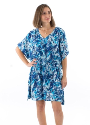 Rochie caftan blue leaf print - Img 3