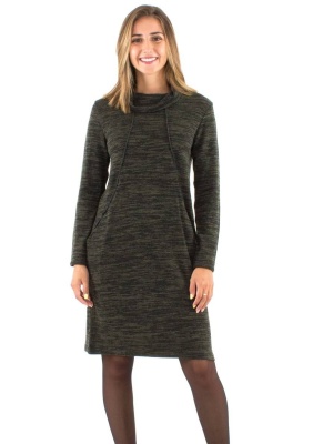 Rochie kaki tricot cu guler rulat - Img 3