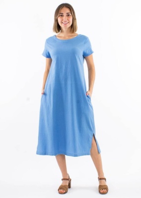 Rochie lunga Blue bumbac cu maneci scurte - Img 1