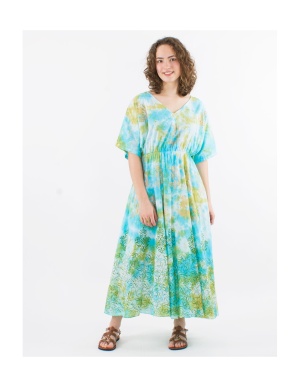 Rochie lunga olive bumbac cu captuseală - Img 1