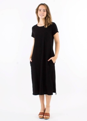 Rochie neagra bumbac cu croi drept - Img 2