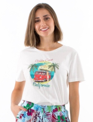 Tricou ecru bumbac cu model hippie - Img 1