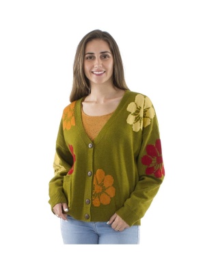 Vesta jacheta kaki Print Fleur - Img 2