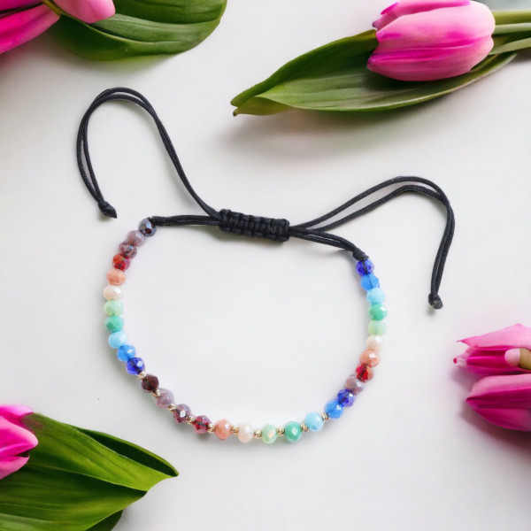 Bratara cu 10 bile din aur 14k si cristale Rainbow