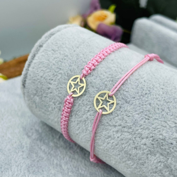 Bratara cu snur si disc cu stea din aur 14k