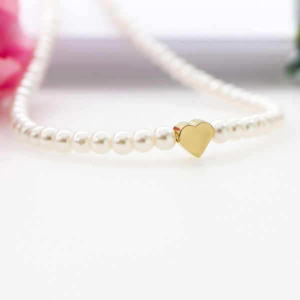 Colier cu perle de 4mm si inimioara din aur 14k
