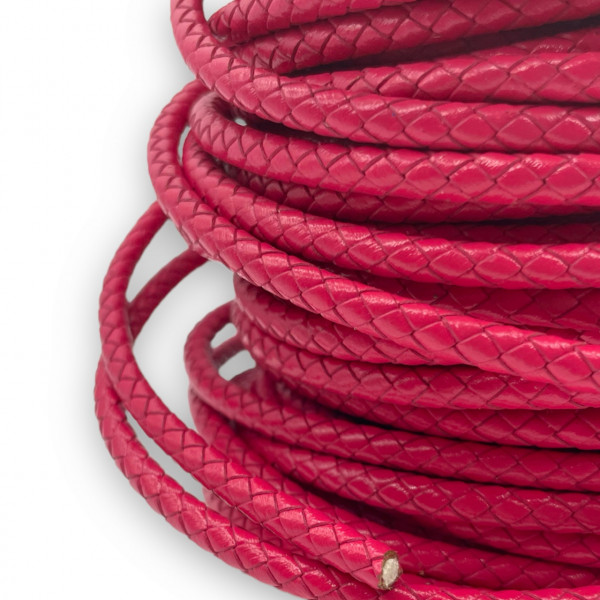 1 Metru Snur Piele naturala impletita 5mm - roz fuchsia