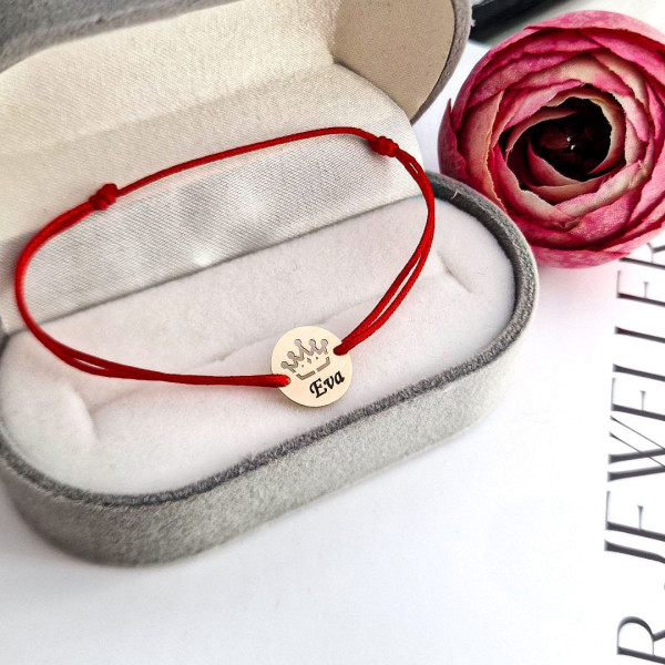 Bratara cu snur si banut 10mm cu coronita decupata, personalizabil cu orice nume