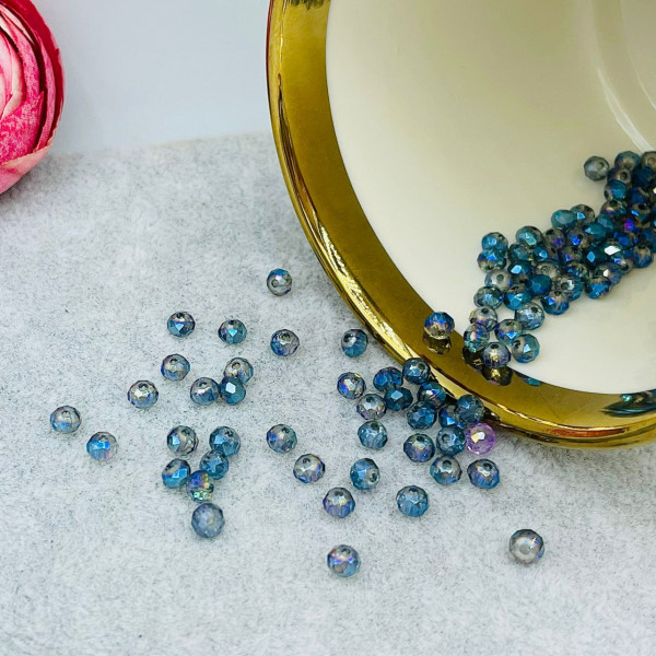 Cristale rondele fațetate de 4 mm - bleu metalizat - șirag aprox 130 bucăți