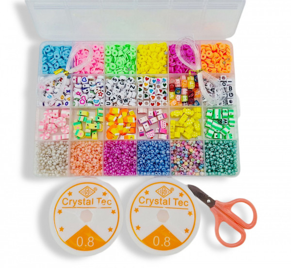Set scule pentru margelit + margele si figurine Fimo