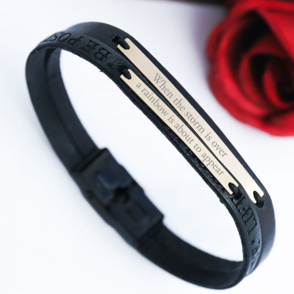 Brățara Dubla cu piele embosata text si placute din aur 14k personalizabile