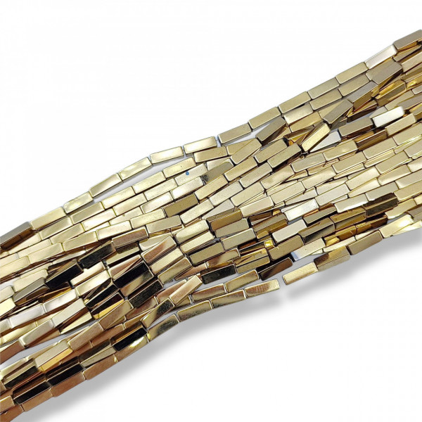 Hematite rectangulare - water plated gold - 3x9mm - sirag aprox 45 buc