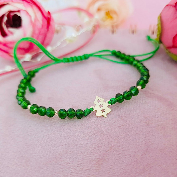 Bratara cu cristale si bradut cu stelute decupate din aur 14k + 4 bilute