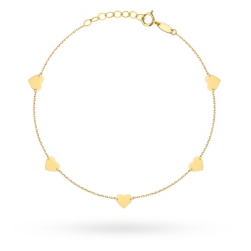 Brățară Aur 14K Inimioare Pline Ajustabilă