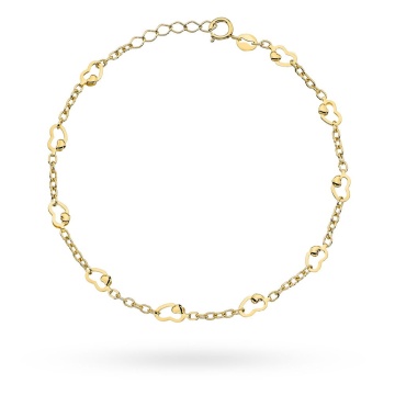 Brățară aurie cu inimi împletite pe un lanț