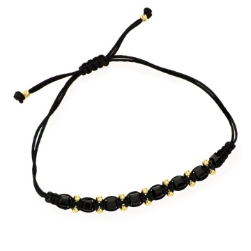 Brățară cu Bile Diamantate și Cub Negru pe Șnur Negru
