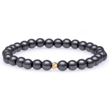 Brățară elastică Refinement cu Hematite si bila de 4mm din aur 14K
