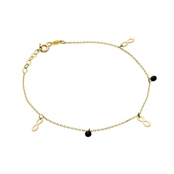 Bratara Lant cu Infinit si Pietre Negre- Aur 14k