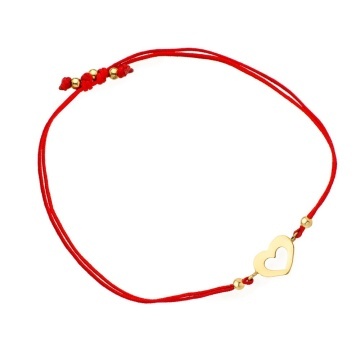 Bratara Snur Rosie cu Inima si Bilute- Aur 14k