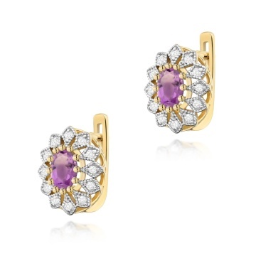 Cercei Aur 14K cu Ametist 0.40 ct si Diamante Naturale 0.21 ct