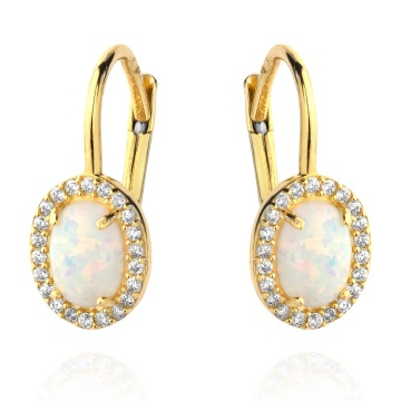 Cercei Aur 14k cu Opal si Zirconii Albe