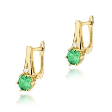 Cercei Aur 14K cu Smarald 0.50 ct si Diamante Naturale 0.03 ct