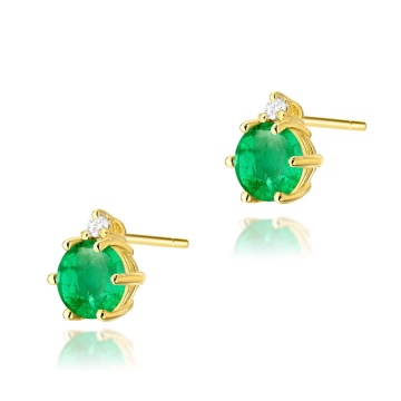 Cercei Aur 14K cu Smarald 0.50 ct si Diamante Naturale 0.03 ct