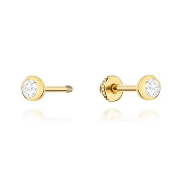 Cercei Aur 14K Cu Zirconiu și Șurub - Eleganță Clasic