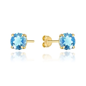 Cercei Aur 14K din Colecția "Colorful Stone" - Topaz Rotund cu Știft