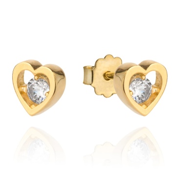 Cercei Aur 14K Tridimensionali în Formă de Inimă cu Zirconiu