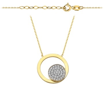 Colier Cerc cu Banut si Cristale- Aur 14k
