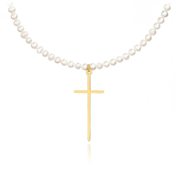 Colier Oh My Pearls cu Perle de cultura și cruce din AUR 14K