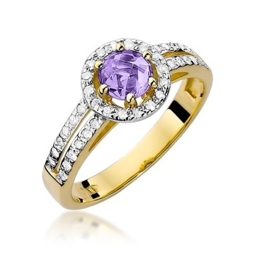 Inel Aur 14K cu Ametist 0.50 ct si Diamante Naturale 0.20 ct