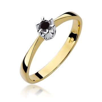 Inel Aur 14K cu Diamant Natural Negru 0.12 ct
