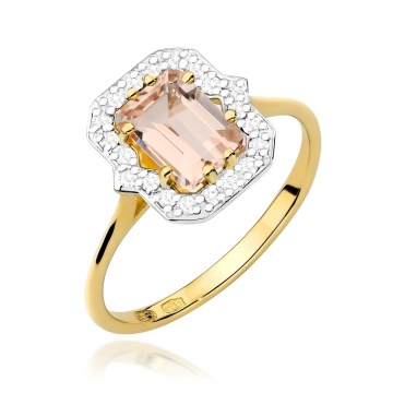 Inel Aur 14K cu Morganit 1.00 ct si Diamante Naturale 0.17 ct