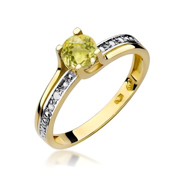 Inel Aur 14K cu Peridot 0.60 ct si Diamante Naturale 0.03 ct