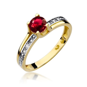 Inel Aur 14K cu Rubin 0.60 ct si Diamante Naturale 0.03 ct