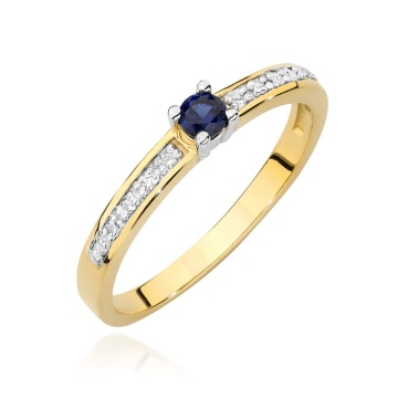 Inel Aur 14K cu Safir 0.15 ct si Diamante Naturale 0.05 ct